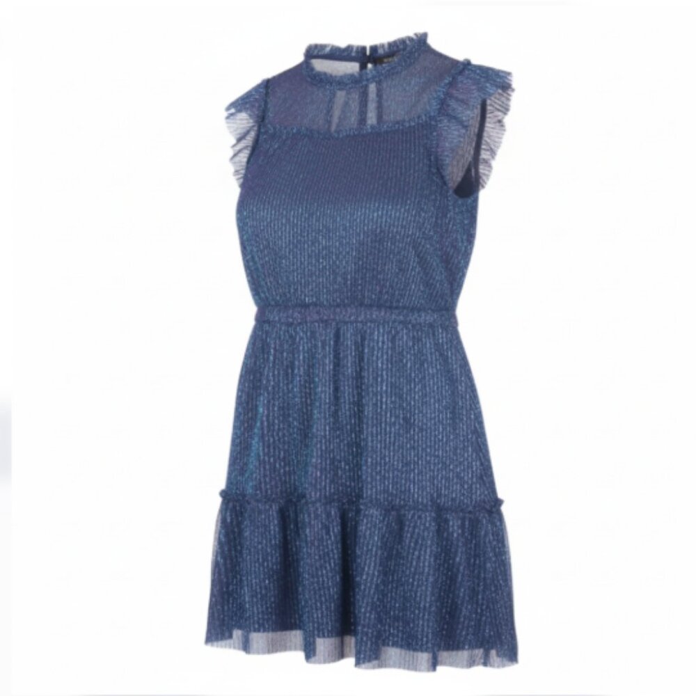 Zunie Girls Dress 14 Navy Blue Sparkle Tiered Ruffle Sleeveless Lined Party